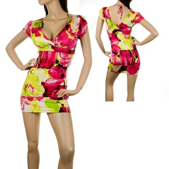 Fashionista,bright colors,abstract,fuschia,pisctachio,sz SML,bodycon,mini,Unique - Picture 1 of 1